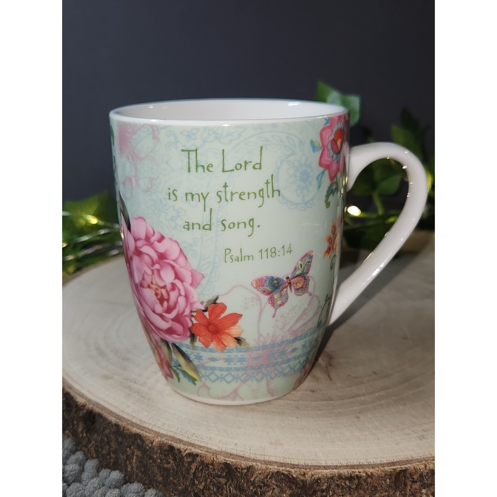 Will Praise You Lord W/ Whole Heart Strength Christian Bouquet Psalm 9:1 Teacup